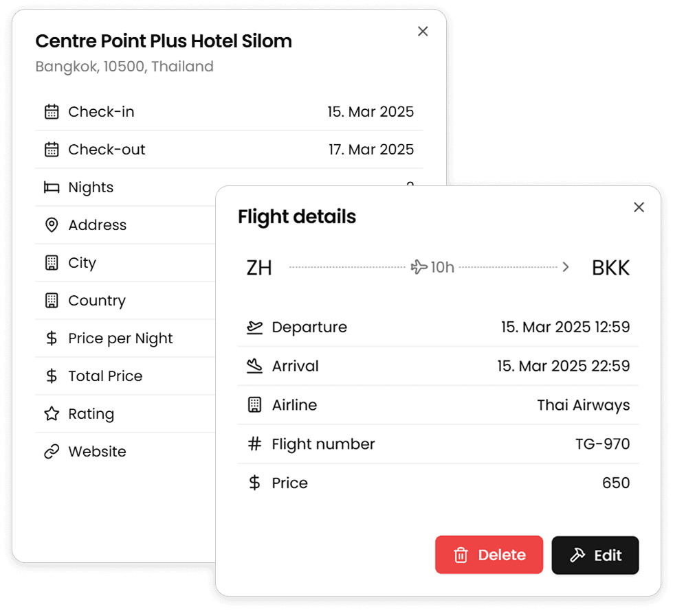 Flight and Hotel Tracking Feature